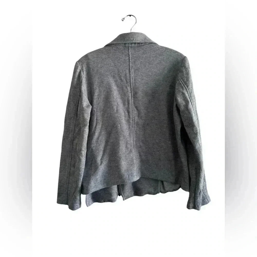 Eileen Fisher Organic Cotton Tweed Moto Herringbone Jacket Gray Size M - Picture 3 of 15